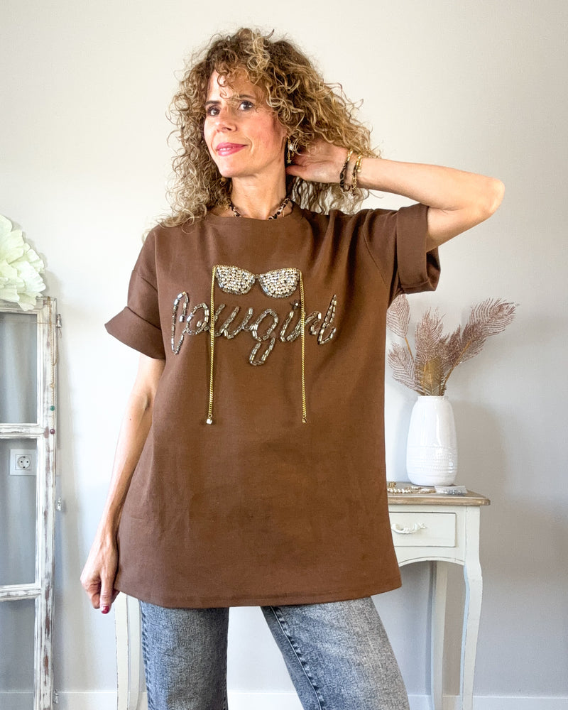 Camiseta pedreria camel