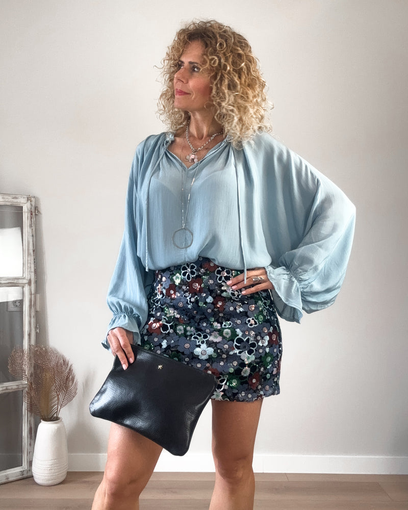 Blusa azul Boho vaporosa