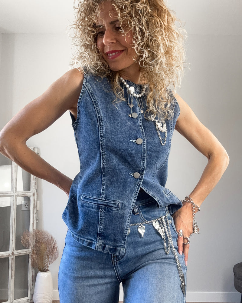 Chaleco Denim azul mujer