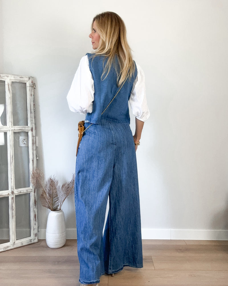 Chaleco denim bordado azul