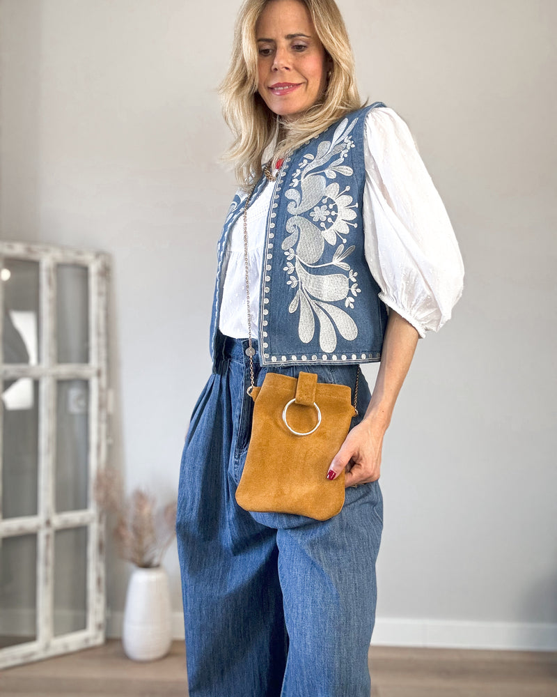 Chaleco denim bordado boho