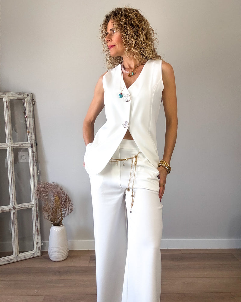 Conjunto traje chaleco mujer blanco 