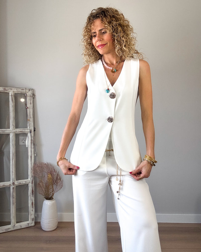 Traje blanco mujer chaleco pantalón