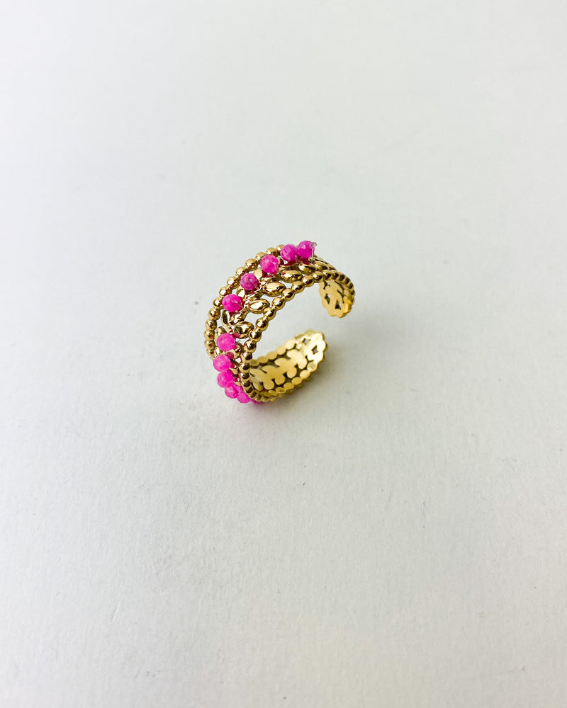 ANILLO BOLITAS FUCSIA